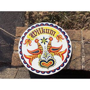 Wilcum/Welcome Hex Sign Vintage Pennsylvania Dutch Round Folklore Art Piece